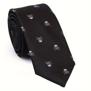 Mens Stylish Skull Print Necktie - Durable & Eye-Catching Design - Premium Polyester - Perfect Classic Fashion Accessory for Gifting