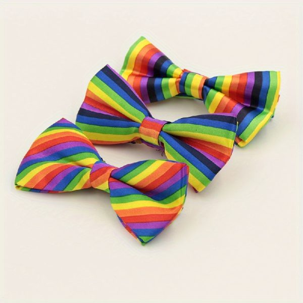 Colorful Striped Bow Tie For Men And Women, Rainbow Groom Groomsmen Wedding Fashion Casual Bow Tie