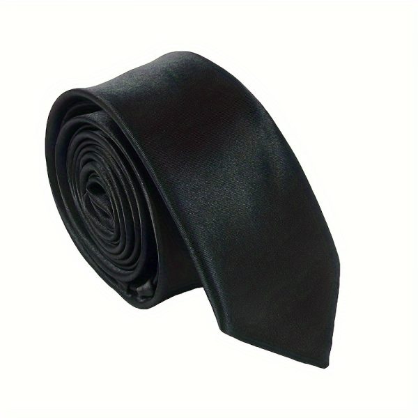 Men's Black Satin Tie, Business Professional Stripes, Solid Color, Easy To Pull, Lazy Zipper, Knot-free, Ideal For Photography And Formal Events