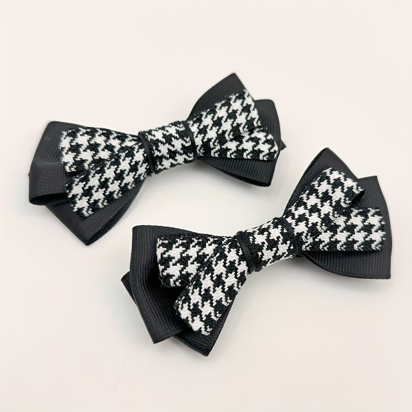 2pcs Pre-Tied Houndstooth & Argyle Double Layer Bow Ties - Perfect for School Uniforms