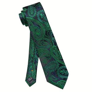 Unique Design Men's Green Black Tie with Jacquard Paisley Pattern Classic 8 CM Width Tie for Man Perfect for Business Party Groom Wedding