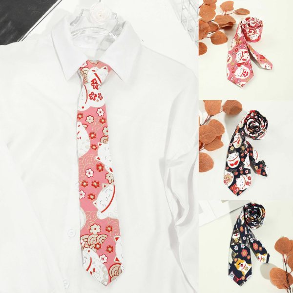 Personalized Cat Koi Printed Tie Personalized Pre Tied Necktie Chinese Style Shirt Neck Tie For Women