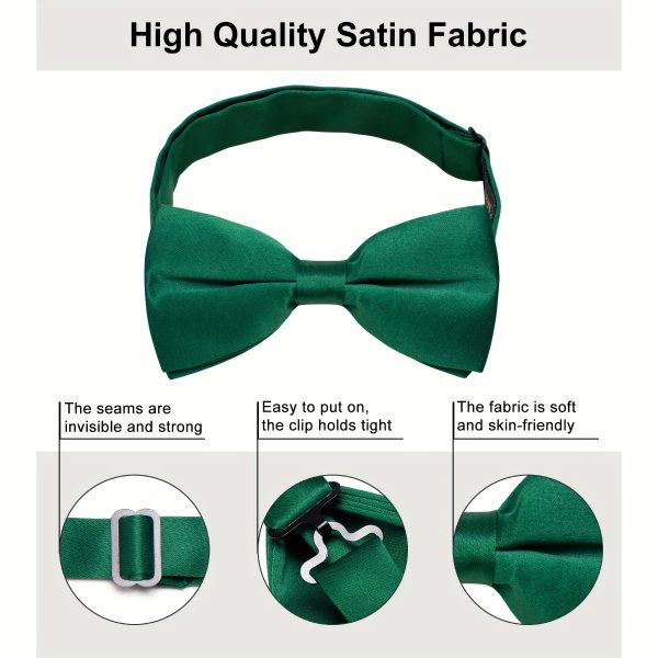 2 Pcs Green Pre-Tied Bow Tie Father and Son Satin Solid Bowtie Adjustable Tuxedo Bowties for Men and Boys Schoolers Teenager Family Party Celebration Prom Wedding