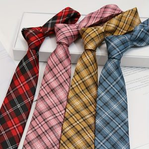 Classic Plaid Tie - Woven Polyester Pre-Tied Necktie for Women - Business Shirt Matching, Basics Style, Easy Wear