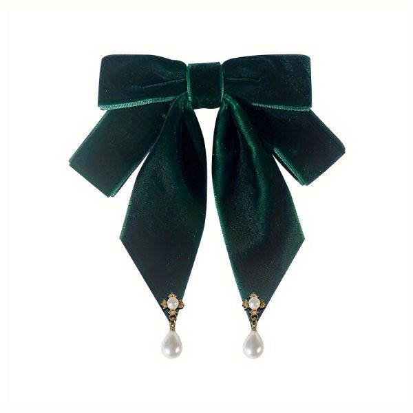 Elegant Velvet Pearl Bow Tie Brooch For Women - Fashionable Accessory For Dresses & Sweaters