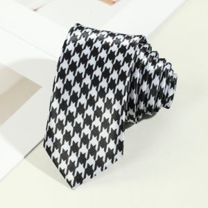 Unisex Fashion Houndstooth Skinny Tie - Woven Polyester Business Casual Necktie for Work Commute