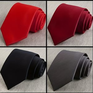 One Stylish Men's Polyester Tie - Business Formal Accessories for King's Day Gifts - Classic Plain Color Design, Ideal for Office, Wedding, and Special Occasions