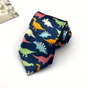 8cm Mens Dinosaur Print Woven Polyester Tie - Fashionable Formal Business Accessory with Personalized Hand-tied Detail - White-Collar Suit Essential for Confident Men