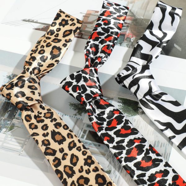 Womens Leopard & Zebra Print Necktie - Ultra-Slim, Hand Tied, Chic and Trendy Design - Perfect for Business and Leisure, Versatile Fashion Accessory for Women