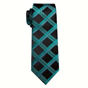 Unique Design Men's Blue Black Tie with Plaid Pattern Classic 8 CM Width Tie for Man Perfect for Business Party Groom Wedding