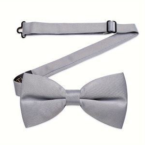 2 Pcs Gray Pre-Tied Bow Tie Father and Son Satin Solid Bowtie Adjustable Tuxedo Bowties for Men and Boys Schoolers Teenager Family Party Celebration Prom Wedding