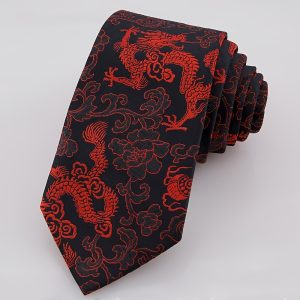 Exquisite Men's Tie - Majestic Chinese Dragon Embroidery, Bold Red & Black, 3.14in Wide - Perfect for Weddings, Business, & Casual Wear