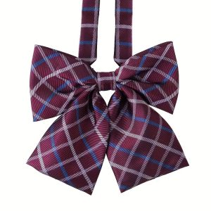 JK Plaid Bow Bowtie Adjustable Pre Tied Shirt Bowtie Cute Sweet Style Uniform Bowtie For Women Daily Use